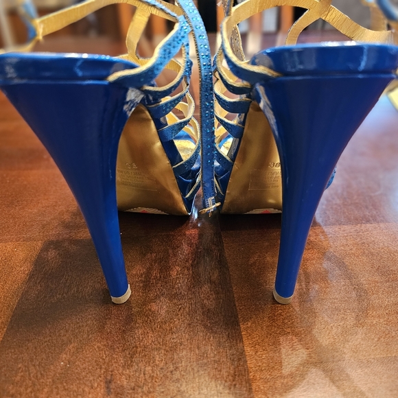 Luichiny Bright Blue Rhinestone Strap Platform High Heel Shoes Size 8 - Picture 3 of 4